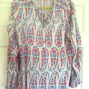 Talbots White Long Sleeve Tie Front Blouse